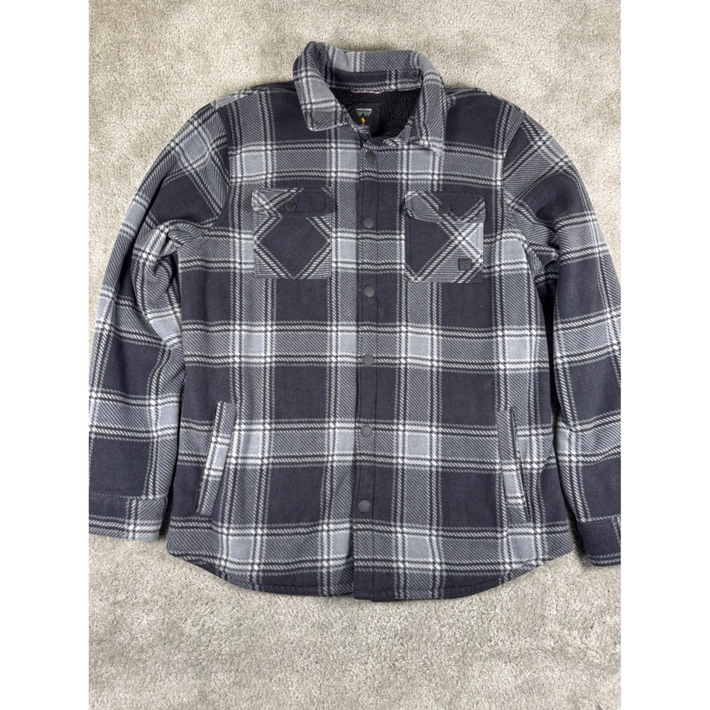 Voyager Mens Fleece Plaid Shirt Jacket Gray Black Shearling Lined Shacket L